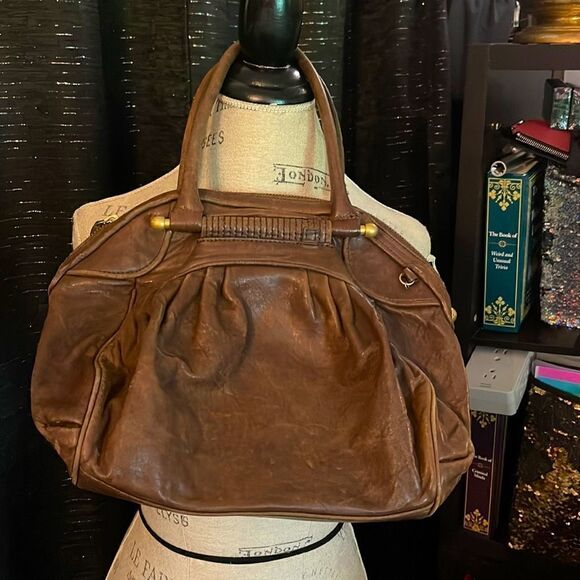 VINTAGE LEATHER JUICY COUTURE SATCHEL/bag/purse/pocketbook  brown leather - Picture 1 of 14